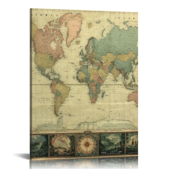 Bciig World Map Fine Art Aesthetic Canvas Print for Home Office Wall Decor 22x28inch, Modern Decorative Poster Painting with High Resolution Image, Framed Artwork Handmade with Care 12x16 in