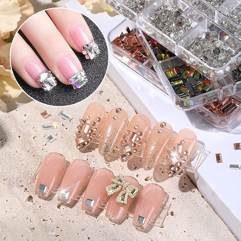 1Box Nail Art Rhinestone 24/30Pcs 3D Water-drop/Heart/Cherry Gems Nail  Decorations Metal Alloy Crystal DIY Nail Charms Jewelry