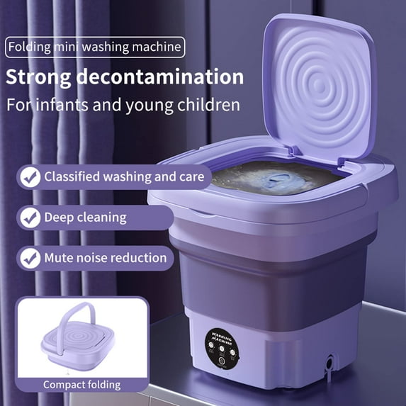 Bcloud 1 Set 8L Washing Machine Blue Light Drain Basket Intelligent Imitation Hand Washing 3 Levels Timing Vibration Wave US Plug Folding Green US Plug