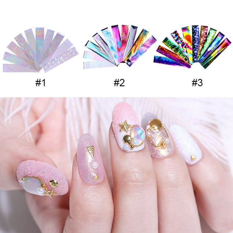 Bcloud 10Rolls Sparkly UV Gel Nail Art Transfer Foil Stickers Decals DIY  Manicure Decor 