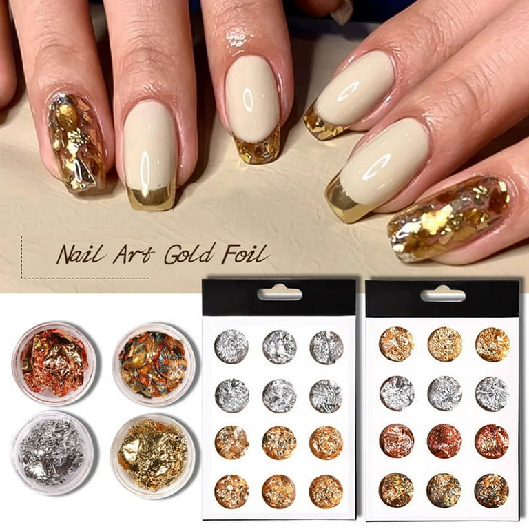 Bcloud 12Pcs/Set Nail Foils Ultra Thin Easy to Stick Lightweight Gold Nail  Foil Sequin Flakes for Manicure 
