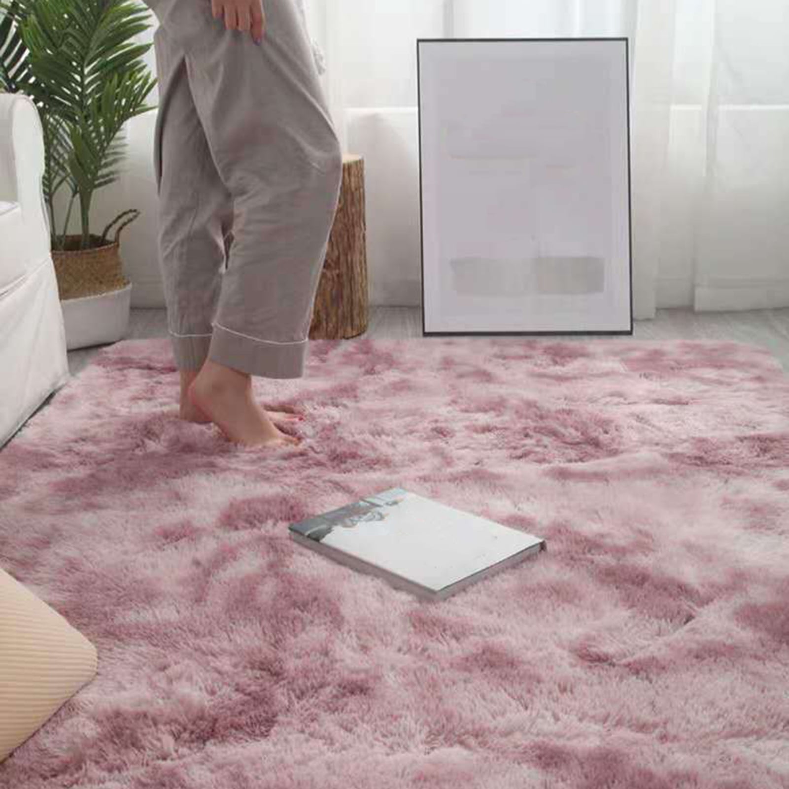 Windcarnival Cute Shaggy Bedside Blanket Floor Mat Carpet Household Living Room Bedroom Decor