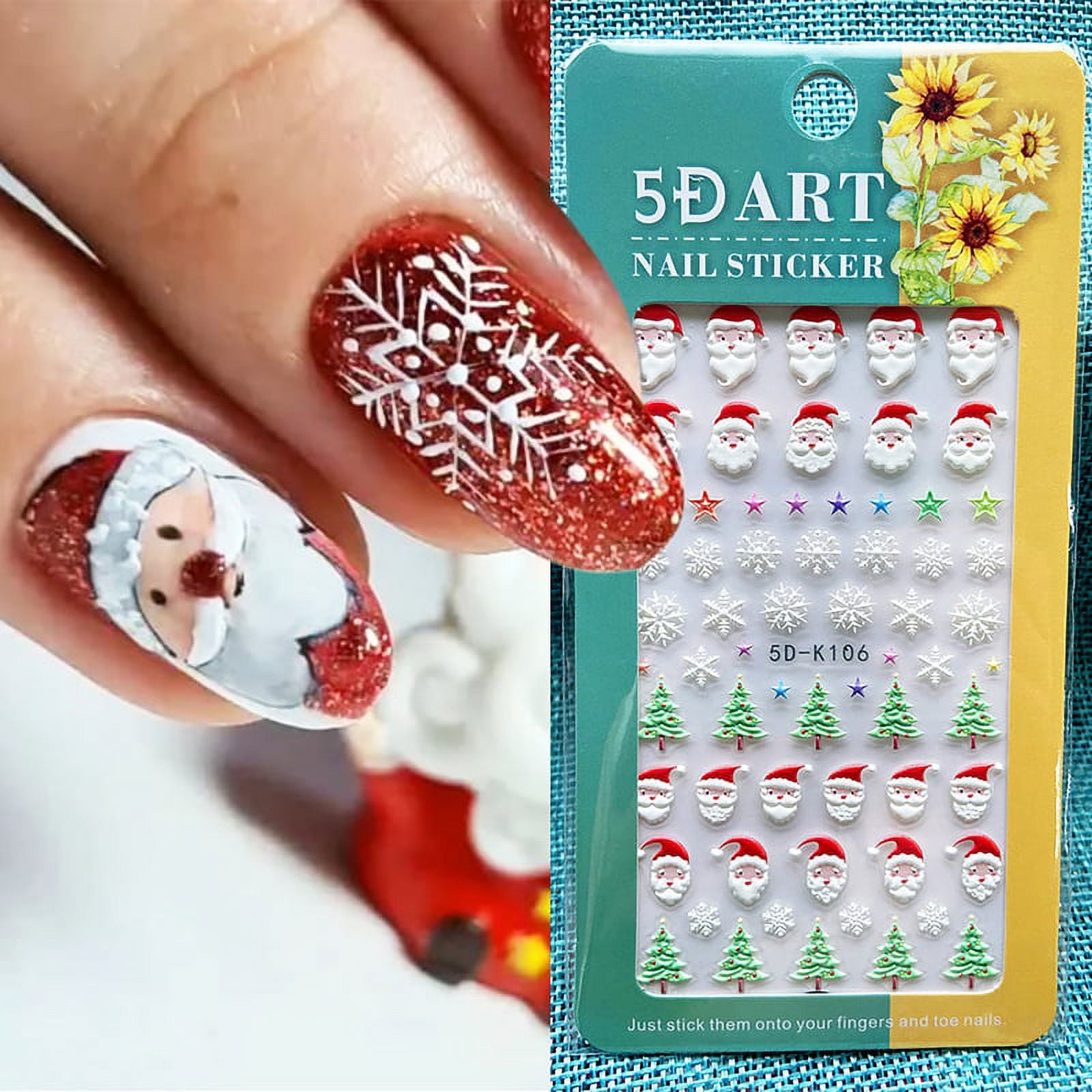 Bcloud Nail Sticker Non-Fading 5D Effect DIY Christmas Stickers ...