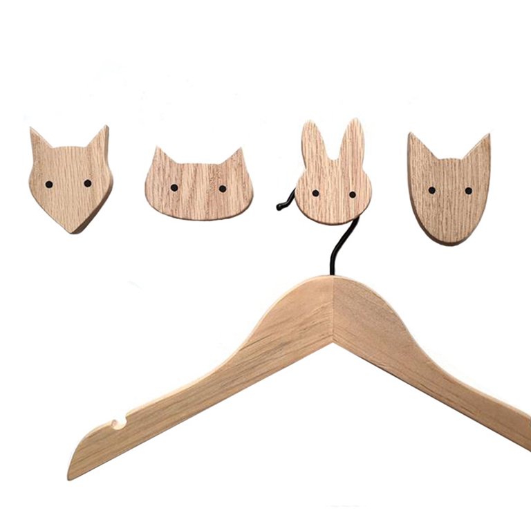 Bcloud Wall Hook Cartoon Animal Pattern Wall-Mounted Wooden Hats Coat Towel  Rack for Children Room