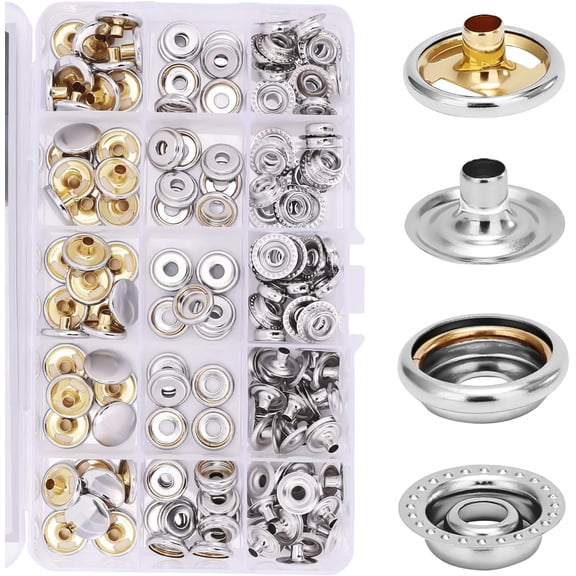 Bclythax 160 PCS Snaps, 15mm Marine Grade Stainless Steel Snaps, Canvas Snap Kit, Button Snaps, 3/8" Socket Metal Snaps for Garments Leather Boat Cover Fabric