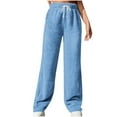 thumbnail image 1 of Bcresic Baggy Pants for Womens Fuzzy Fleece Trousers Drawstring Wide Leg Pant Elastic Waist Slacks Comfy Pjs Bottoms Winter Warm Clothes with Pockets,Blue,X-Large, 1 of 3