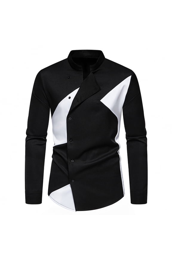 Busness Shirts for Men Solid Slim Fit Blouse Stand Neck Tee Long Sleeve Tops,Wine,Large