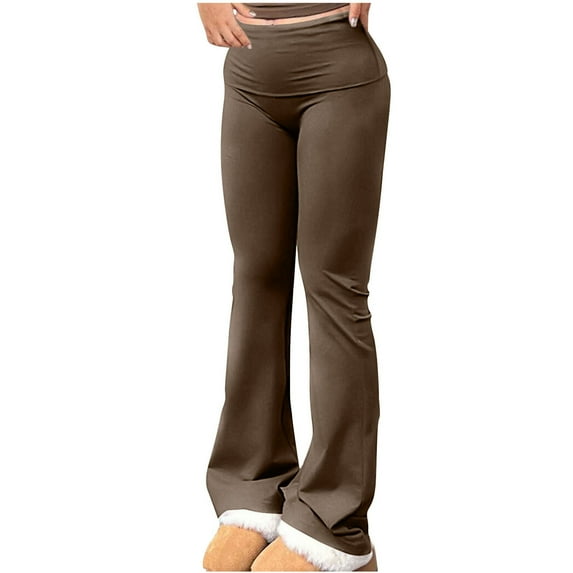 Bcresic Butt Lifting Flare Leggings Women Tummy Control Trouser Wide Leg Flared Yoga Pants High Waist Casual Pant,01_Brown,Medium