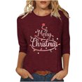 thumbnail image 1 of Bcresic Christmas Shirts for Women Glitter Light Up Xmas Tree Print 3/4 Sleeve Tops Cotton Crewneck Pullover Blouse Cute Classic Basic Tee Shirt Christmas Holiday Gifts Tunic Tshirt,#03_Wine,X-Large, 1 of 4