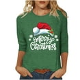 thumbnail image 1 of Bcresic Christmas Shirts for Women Glitter Light Up Xmas Tree Print 3/4 Sleeve Tops Cotton Crewneck Pullover Blouse Cute Classic Basic Tee Shirt Christmas Holiday Gifts Tunic Tshirt,#02_Green,Medium, 1 of 4