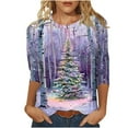 thumbnail image 1 of Bcresic Christmas Snowman Tshirt Womens Cute Xmas Gifts Funny 3D Print Crewneck Shirts Casual 3/4 Sleeve Tunic Tops Funny Santa Graphic Pullover Top Trendy Xmas Holiday Gifts Tees,#02_Purple,Small, 1 of 5