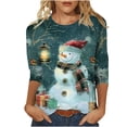 thumbnail image 1 of Bcresic Christmas Snowman Tshirt Womens Cute Xmas Gifts Funny 3D Print Crewneck Shirts Casual 3/4 Sleeve Tunic Tops Funny Santa Graphic Pullover Top Trendy Xmas Holiday Gifts Tees,#01_Blue,Small, 1 of 5