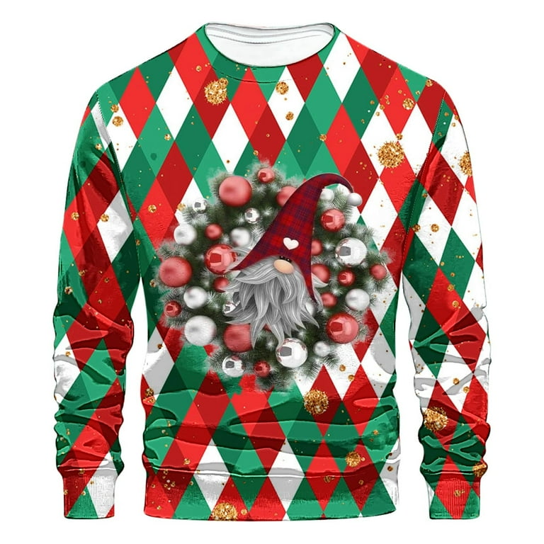 Bcresic Christmas Sweatshirts for Mens Xmas Ugly 3D Gnome Graphic