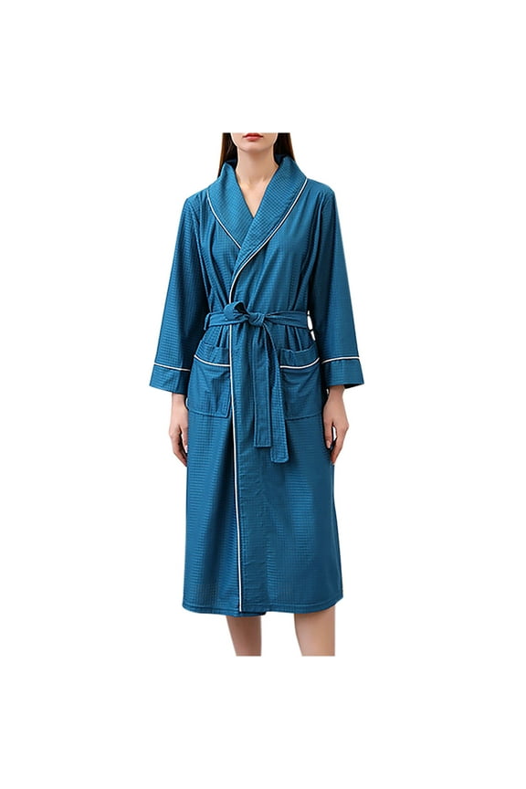 Clearance Comfy Robes for Women ,Satin Bathrobe Long Waffle Nightgowns Quick dry Spa Bathrobes Fleece Robe Loungewear Fall Winter Spring Sleepwear Plus Size Saving,Blue,5X-Large