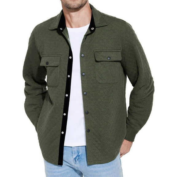 Bcresic,Men's Casual Quilted Shirt Jacket Fashion Long Sleeve Waffle Shacket Lightweight Work Jackets Coat Snap Button Down Overshirt with Chest Pockets