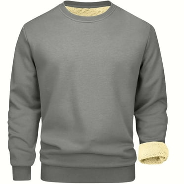 Bcresic Clearance Deals,Men's Fleece Sweatshirt Sherpa Lined Crewneck Pullover Shirts Winter Warm Long Sleeve Sweatshirts Thermal Thick Solid Color Sweaters(Dark Gray,XL)