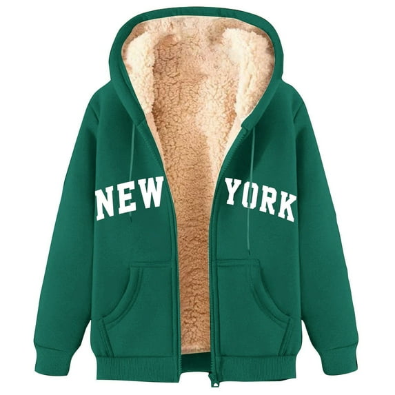 Bcresic,Women's Casual Full Zip Up Jacket Sherpa Lined Hoodie Fashion Fleece Thicken Coat with Hood Winter Warm Jackets with Pocket(Green,XL)