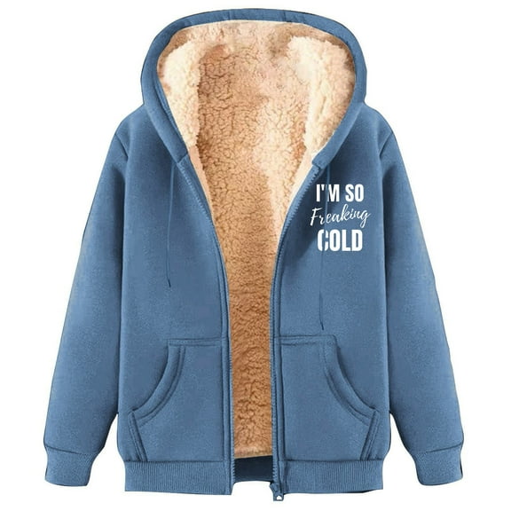 Bcresic Clearance,Fleece Lined Jacket Coat for Women Warm and Cozy Sherpa Lining Hoodie Sweatshirt Winter Fluffy Casual Hooded Jacket Full Zip Thick Fuzzy Insulated Coats(Navy,XXXL)