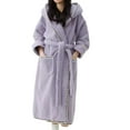 thumbnail image 1 of Bcresic Clearance Hooded Robes for Women Long,Fuzzy Fleece Nightgowns Color Block Bathrobes Winter Warm Loungewear Soft Plush Pajamas with Pocket Sherpa Sleepshirt Saving,Purple,Large, 1 of 3