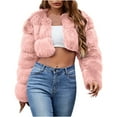 thumbnail image 1 of Bcresic Clearance Sale,Furry Crop Jackets for Women Shaggy Crew Neck Cropped Winter Coat Fluffy Faux Fur Jacket Fashion Long Sleeve Fuzzy Outerwear(Pink,M), 1 of 5