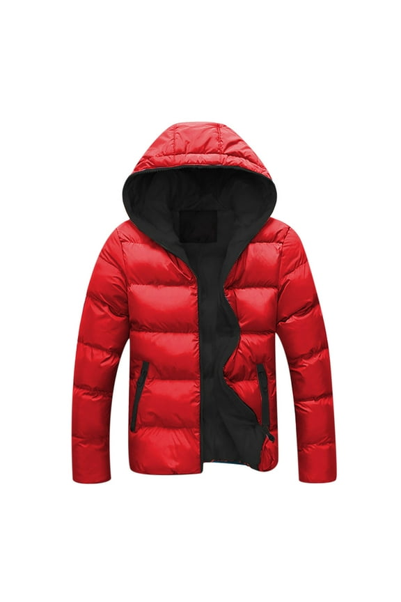 Clearance Sale,Mens Hooded Down Jacket Classic Quilted Puffer Coat Winter Full Zip Up Jacket Thermal Warm Outerwear with Pocket(Red,3X-Large)