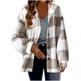 thumbnail image 1 of Bcresic Women's 2025 Plaid Flannel Shacket Fleece Button Down Hoodies Boyfriend Sherpa Lined Oversized Coat Long Sleeve Jackets(Khaki,XXL), 1 of 8