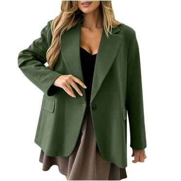 Bcresic Clearance Sale,Women's Loose Blazers Jacket Trendy Open Front Long Sleeve Work Office Jackets Suit Dressy Solid One Button Pockets Professional Business Outfits(Army Green,XXL)