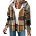 thumbnail image 1 of Bcresic Clearance Sale,Womens Flannel Plaid Hoodie Jacket Shacket Long Sleeve Button Down Fleece Hooded Winter Warm Sherpa Lined Coat Casual Drawstring Fall Shirts(Brown,XL), 1 of 6
