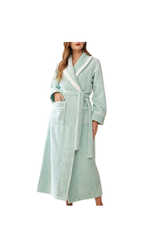 Clearance Women Waffle Kint Nightgown Thick Flannel Robe Winter Warm Pajamas Long Fleece Sleepwear Cozy Fuzzy Loungewear with Pocket Housecoat Plus Size Saving,Green,3X-Large