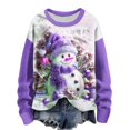 thumbnail image 1 of Bcresic Cute Snowman Chirstmas Sweatshirt Women 3D Graphic Pullover Shirts Colorblock Xmas Tree Printed Jumper Tops Oversized Crewneck Drop Shoulder Long Sleeve Hoodie Sweater Shirt,#01_Purple,Small, 1 of 4