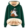 thumbnail image 1 of Bcresic Fleece Lined Hooded for Women Spooky Oversized Sweatshirt Women Cute Ghost Sweater Winter Warm Long Sleeve Pullovers Top(Green,S), 1 of 2