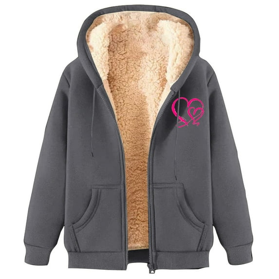 Bcresic Deals,Women's Zip Up Hoodies Casual Winter Warm Sherpa Lined Jacket Coat Trendy Boyfriend Fleece Sweatshirt Jackets with Drawstring(Dark Gray,XXXL)