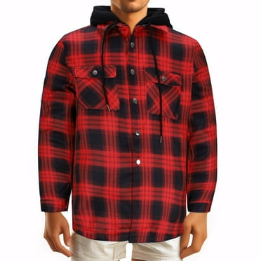 Bcresic Fall Clearance Deals,Fashion Shacket for Men Long Sleeve Jacket Vintage Plaid Graphic Tops Long Sleeve Full Snap Outerwear with Pocket(Red,4X-Large)