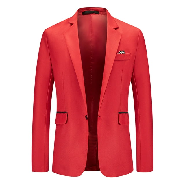 Bcresic Fall Clearance Deals,Men's Blazer Long-Sleeve Classic Button-Front Stretch Blazer Jacket Vintage One Button Suit Jacket formal Blazer(Red,Medium)