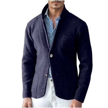 Bcresic Fall Clearance,Mens Crop Peacoat,Single Breasted Jacket,Loose Fit Long Sleeve Jackets with Pocket,Business Casual Short Parka(Navy,Medium)