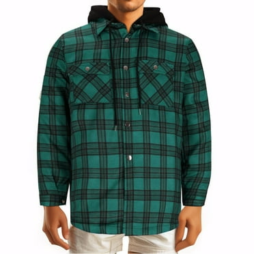 Bcresic Fall Saving,Fashion Shacket for Men Long Sleeve Jacket Vintage Plaid Graphic Tops Long Sleeve Full Snap Outerwear with Pocket(Green,5X-Large)