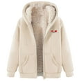 thumbnail image 1 of Bcresic Flash Deals,Women Sherpa Flannel Jacket Warm Fleece Lined Hoodies Winter Full Zip Up Jackets Coat Fashion Heart Printed Hoodie Comfy Hooded Thick Thermal Sweatshirt(Beige,XL), 1 of 4