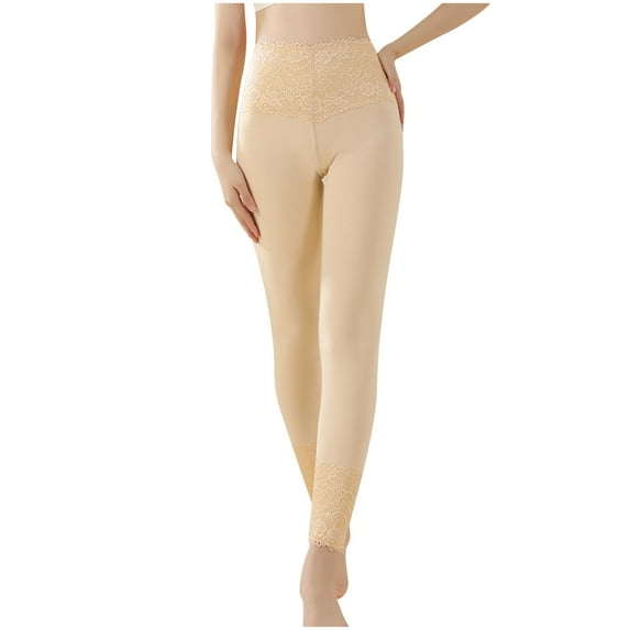 Bcresic Fleece Lined Leggings for Women Plus Size Lace Legging Thick Thermal Base Layer Tummy Control Tights High Waist Trousers Winter Warm Bottom Skinny Pant Clearance Saving,Beige,3X-Large
