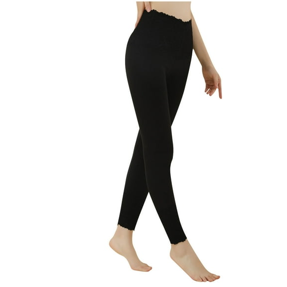 Bcresic Fleece Lined Leggings for Women Plus Size Lace Legging Thick Thermal Base Layer Tummy Control Tights High Waist Trousers Winter Warm Bottom Skinny Pant Clearance Saving,Black,X-Large