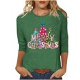 thumbnail image 1 of Bcresic Glitter Merry Christmas Shirts for Womens Cute Bright Xmas Tree Graphic Tshirts Trendy Crewneck 3/4 Sleeve Tops Classic Cotton Pullover Tees Xmas Holiday Tunic T-Shirt Gifts,#01_Green,Small, 1 of 4