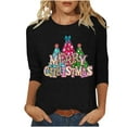 thumbnail image 1 of Bcresic Glitter Merry Christmas Shirts for Womens Cute Bright Xmas Tree Graphic Tshirts Trendy Crewneck 3/4 Sleeve Tops Classic Cotton Pullover Tees Xmas Holiday Tunic T-Shirt Gifts,#01_Black,Large, 1 of 4