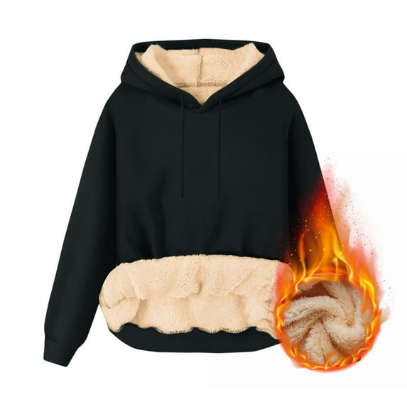 Bcresic Heavyweight Hooded Men Thick Warm Sherpa Lined Sweatshirts Fleece Pullover Winter Long Sleeve Plain Hooded Sweatshirt(Black,S)