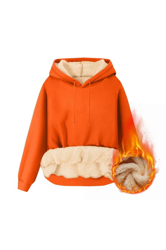 Heavyweight Hooded Men Thick Warm Sherpa Lined Sweatshirts Fleece Pullover Winter Long Sleeve Plain Hooded Sweatshirt(Orange,XL)