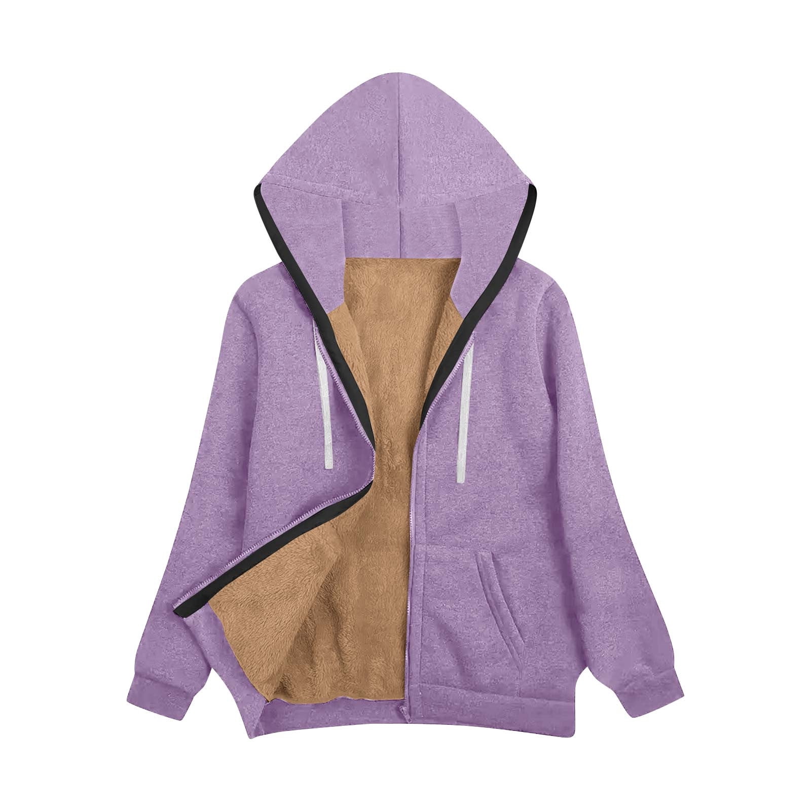Women Winter Casual Pure Color Fleece Lined Hoodie 2