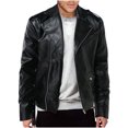 thumbnail image 1 of Bcresic Leather Biker Jacket Men - Black Men's Biker Jackets with Lapel Collar and Zipper Trendy Solid Color Open Front Coats PU Leather Crop Motorcycle Costumes,Black,5X-Large, 1 of 5