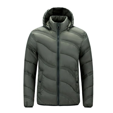 Bcresic Men's Down Jacket – Lightweight Hooded Quilted Cotton Coat – Warm Insulated Winter Jacket for Men, Solid Long Sleeve Coats Trendy Fit Zip Outerwear with Pocket,Army Green,X-Large