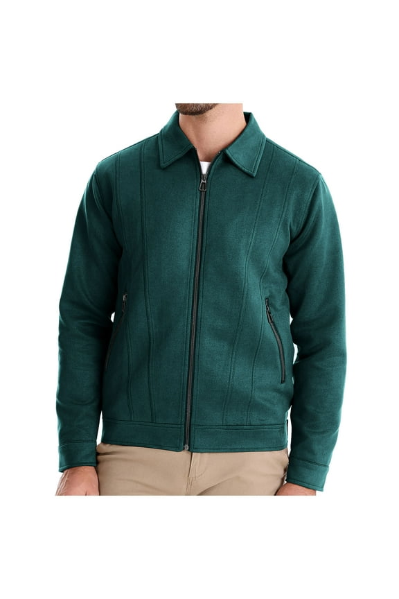 Men's Leather Baseball Bomber Jacket Vintage Suede Solid Coats Mens Open Front Full Zipper Cargo Coat with Zip Pockets Basic Lapel Neck Clothes,Green,X-Large