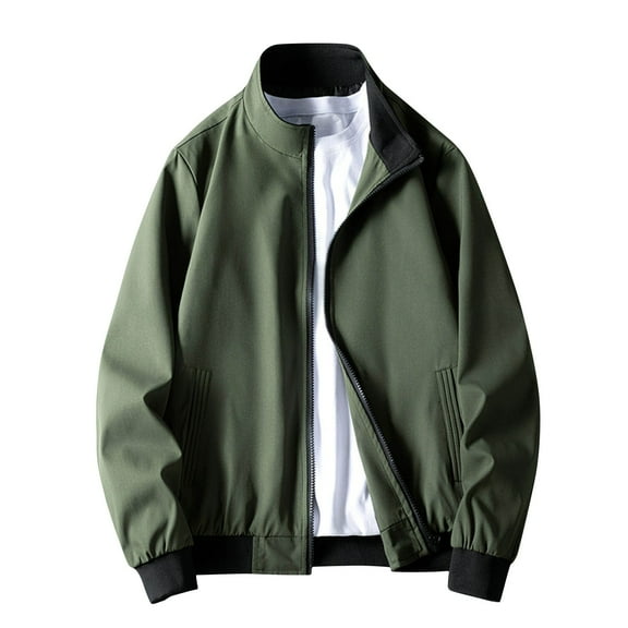 Bcresic Men's Lightweight Casual Jackets Trendy Bomber Varsity Coat with Zipper Windproof Solid Loose Fit Jackets Winter Warm Travel Hiking Fishing Outerwear with Pocket,Army Green,XX-Large