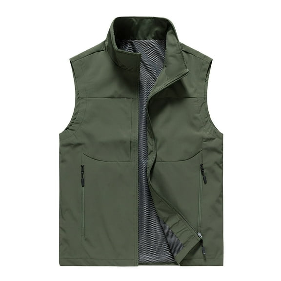 Bcresic Men's Quick Dry Vests Full Zipper Sleeveless Jacket Lightweight Stand Collar Jackets Outdoor Fishing Work Safari Travel Photo Cargo Vest Jacket with Zip Pockets,G_ Green 01,X-Large