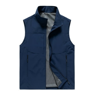 Bcresic Men's Quick Dry Vests Full Zipper Sleeveless Jacket Lightweight Stand Collar Jackets Outdoor Fishing Work Safari Travel Photo Cargo Vest Jacket with Zip Pockets,Dark Blue 01,X-Large